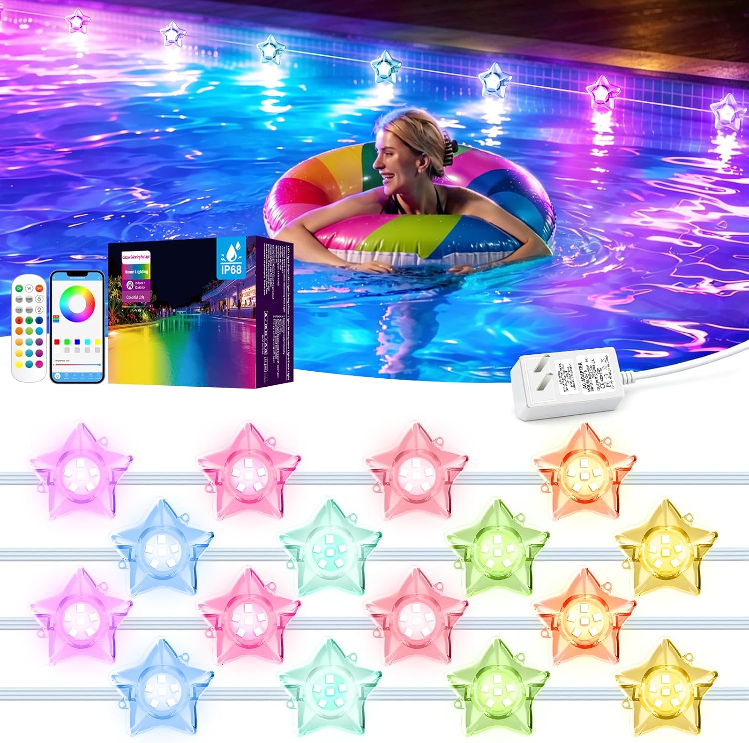 Pool Light Solar Rechargeable - Luzes Solares para Piscina Multicoloridas para